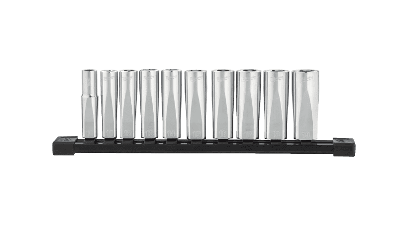 Conjunto de 10 Chaves de Caixa Compridas de 3/8" em Calha de Transporte - Métrica